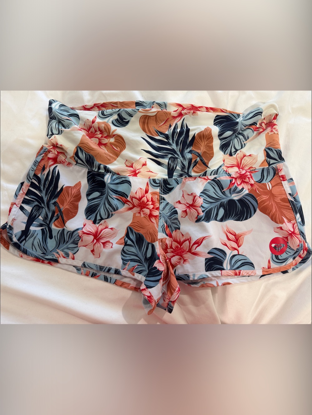 Roxy Floral Swim Shorts - Coral, Navy & Tan